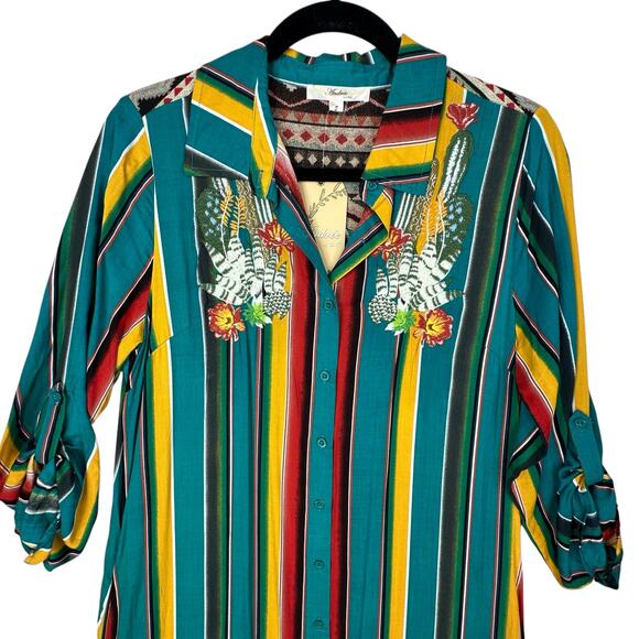 Andree by Unit Maxi Shirt Dress Womens Small Embroidered Southwest Western Rodeo - Picture 2 of 10